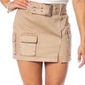 Juicy Couture Cargo Mini Skirt Y2K Khaki Belted Utility Low Rise Size 27 28